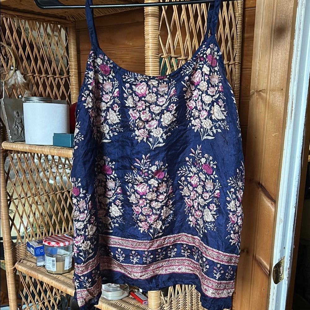 Floral Navy Blue Women's Top 100% SILK
